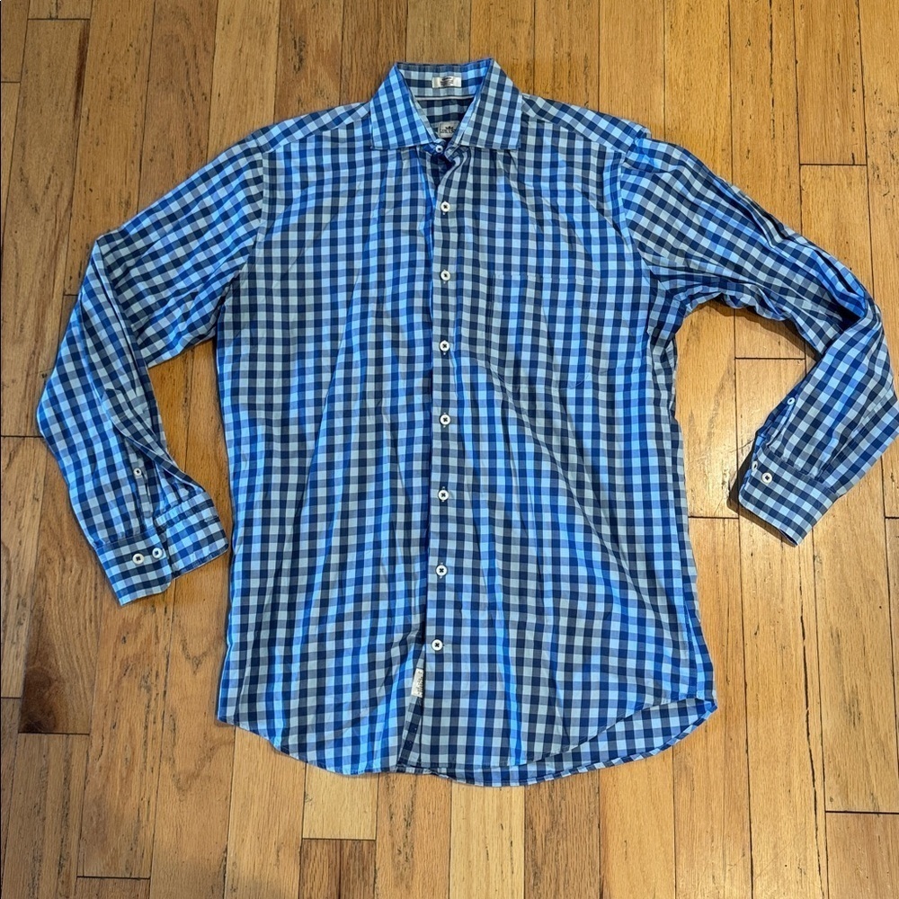 Peter Millar | Blue Gingham Dress Shirt | 💯 Cotton | size M
